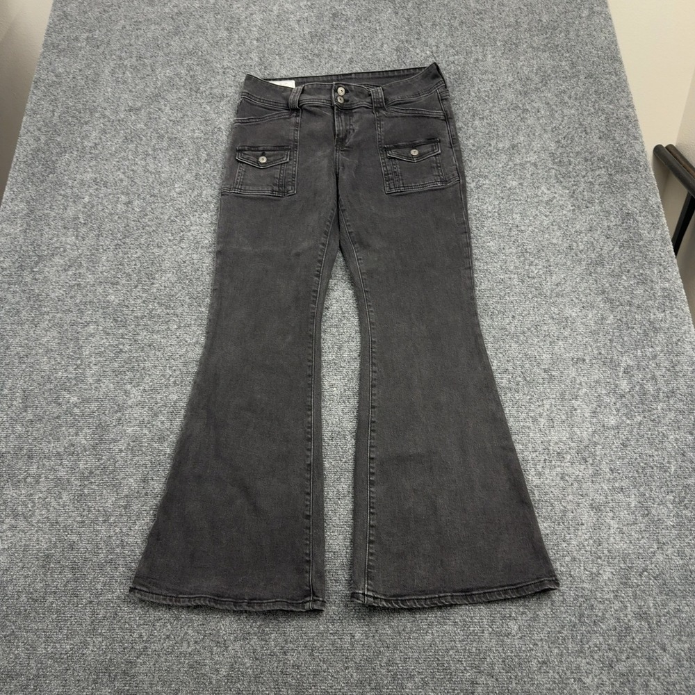 Gap Jeans Womens 10R Black Cotton Spandex Y2K Flare Low Rise Cargo Style Retro